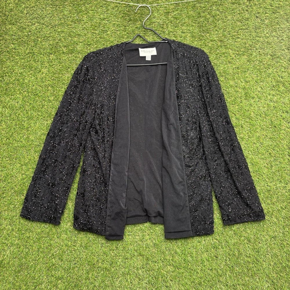EMANUEL UNGARO Blazer Womens 12 12/46 Open Drapey Beaded Formal Shrug Glam